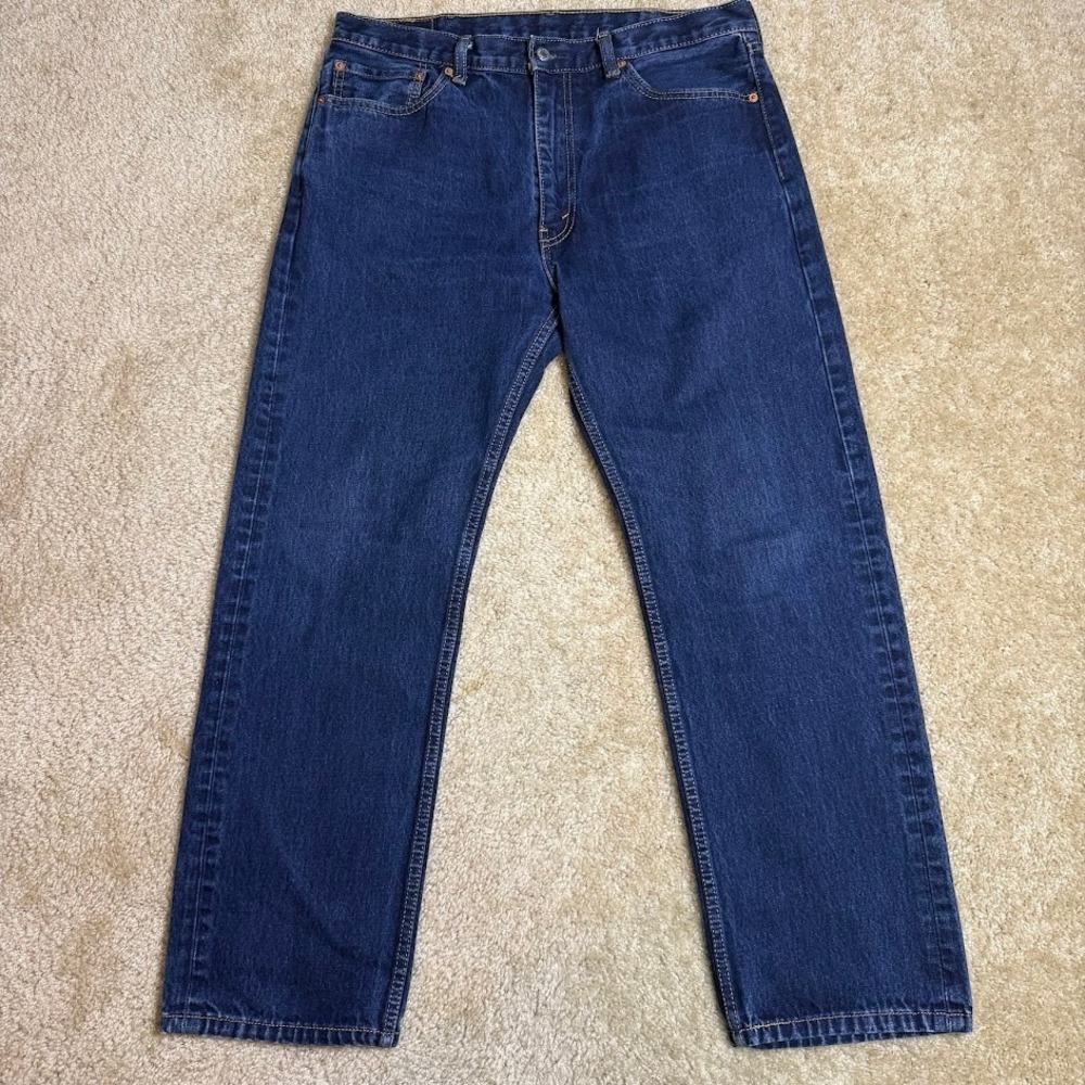 Levis 505 Jeans Mens 38x32 Blue Denim‎ Straight Leg Dark Wash Classic Fit Pants